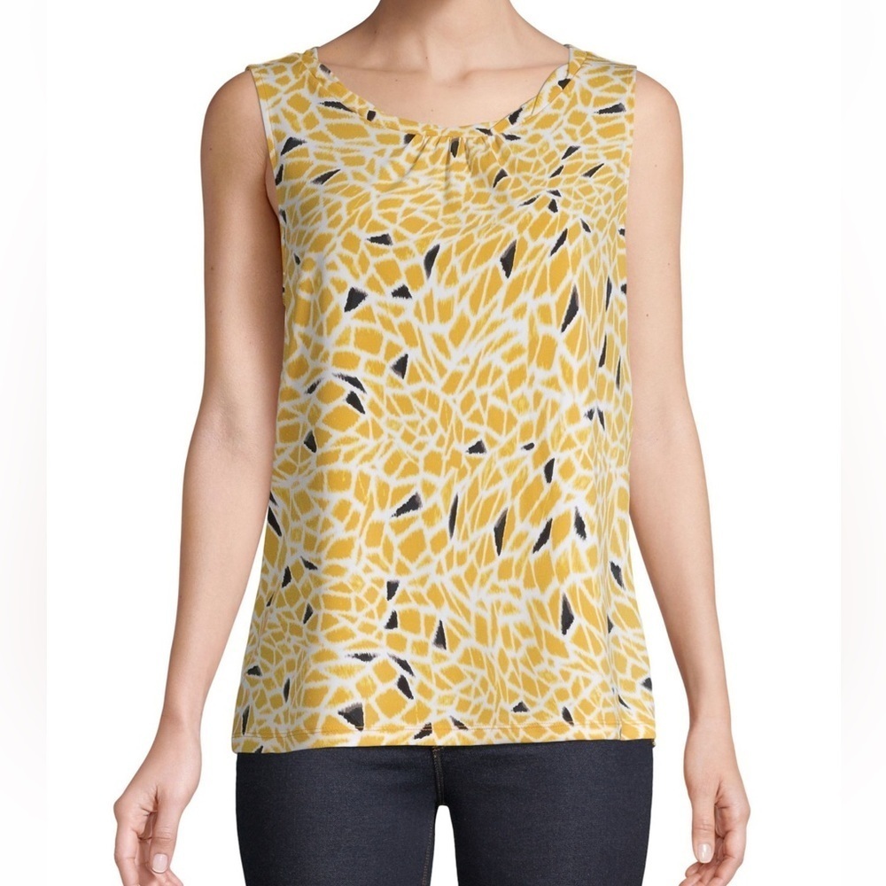 NWT Kasper suits twist neck shell top, yellow, black, small, spring